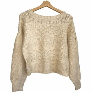 Old Navy Bateau Neck Cable Knit Sweater Cream Size‎ S NWOT Cottagecore